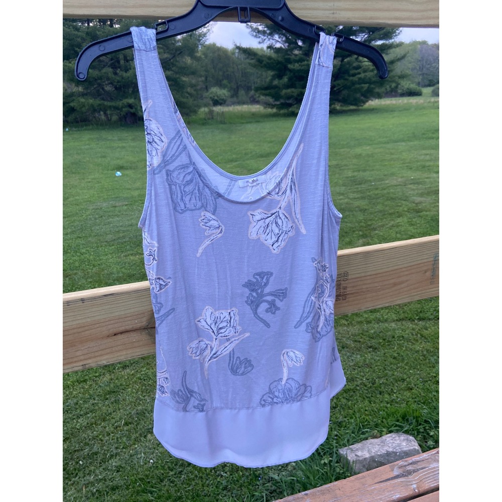 Maurices Womens Lavender Floral Mixed Media Tank Top Purple Slub Knit Blouse M